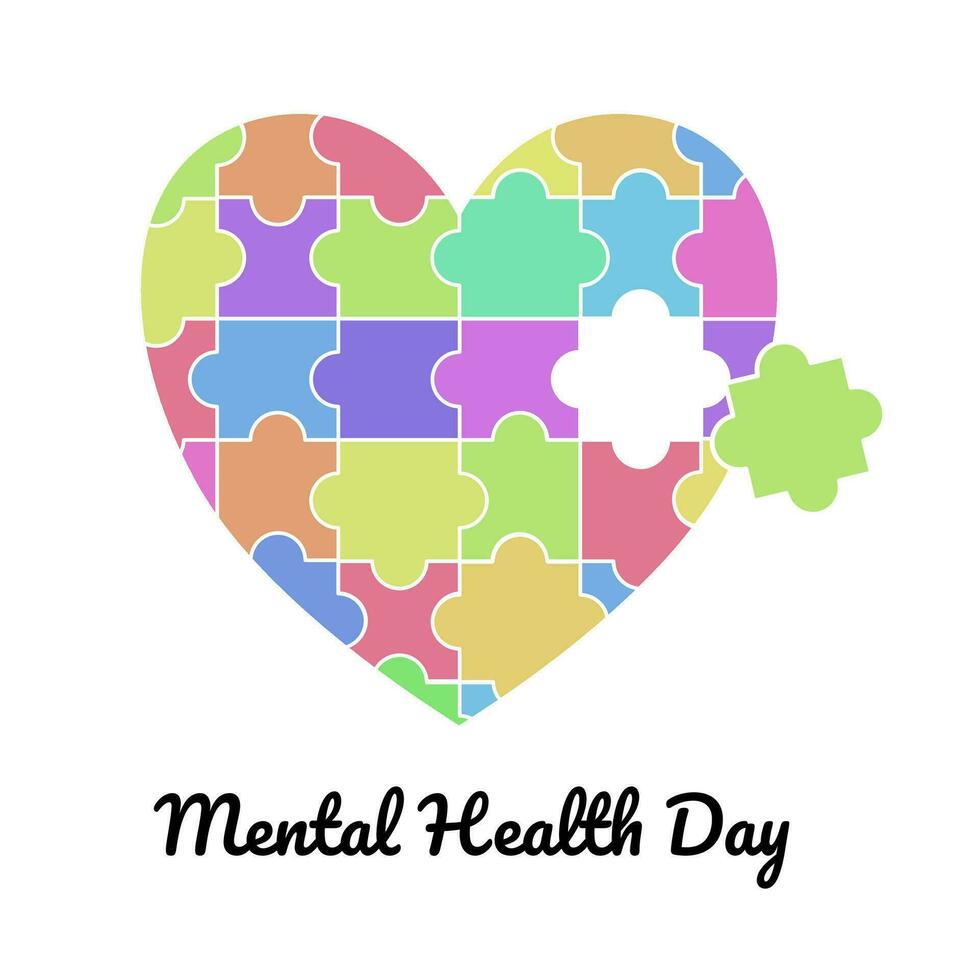 Mental Health Day Celebration. Heart Shape with Puzzle Pieces vector