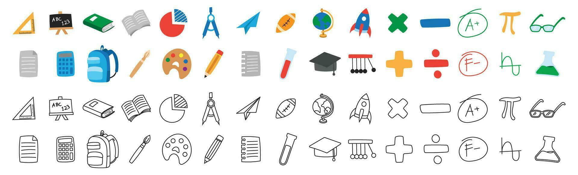 education study school doodle icon colorful hand drawing vector