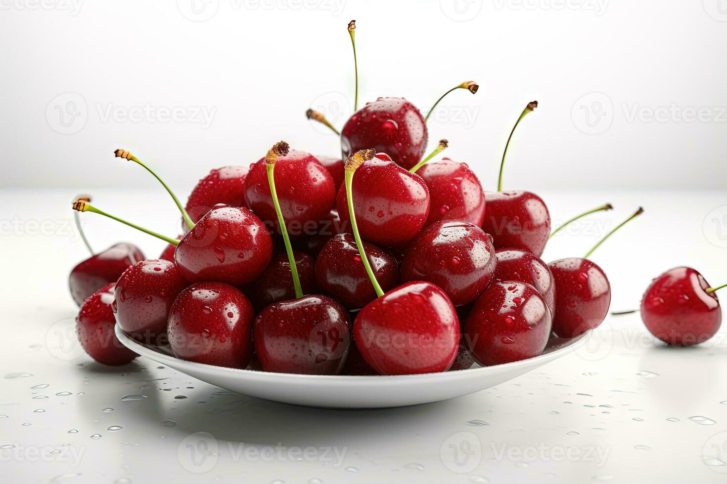 Cherry on background. Juicy red cherry, fresh and sweet. Generated AI. photo