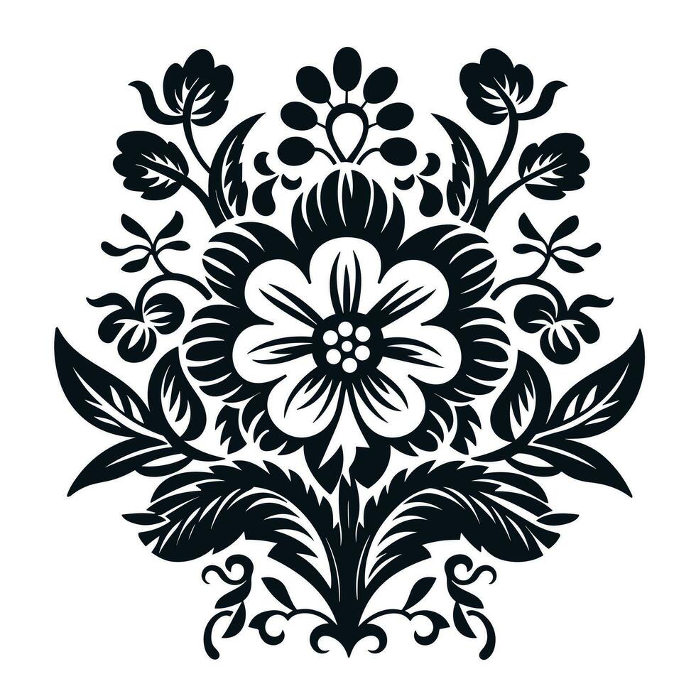 A black and white floral pattern made up of small, delicate flowers and leaves on a white background. Isolated vector illustration for home decor, apparel, tableware.