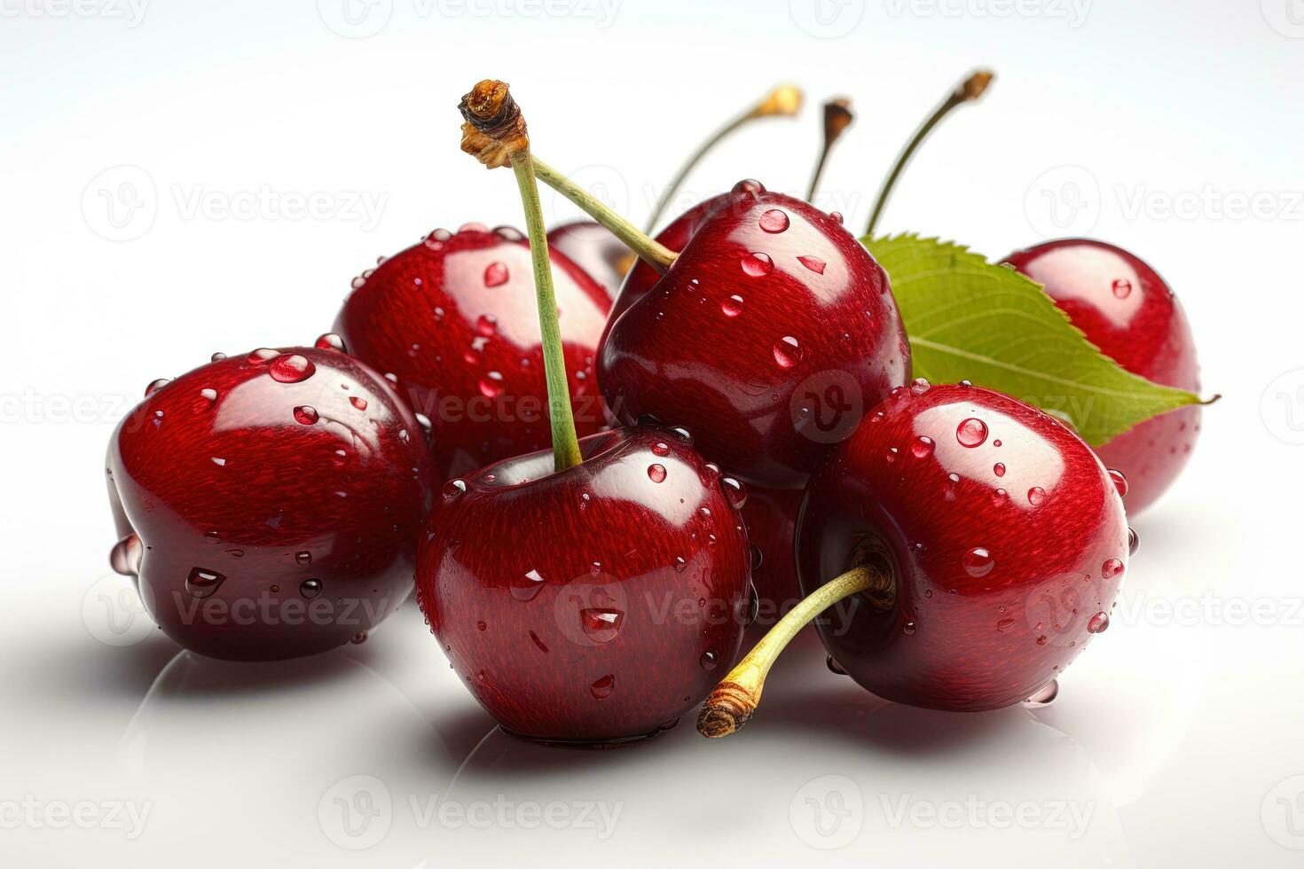 Cherry on background. Juicy red cherry, fresh and sweet. Generated AI. photo