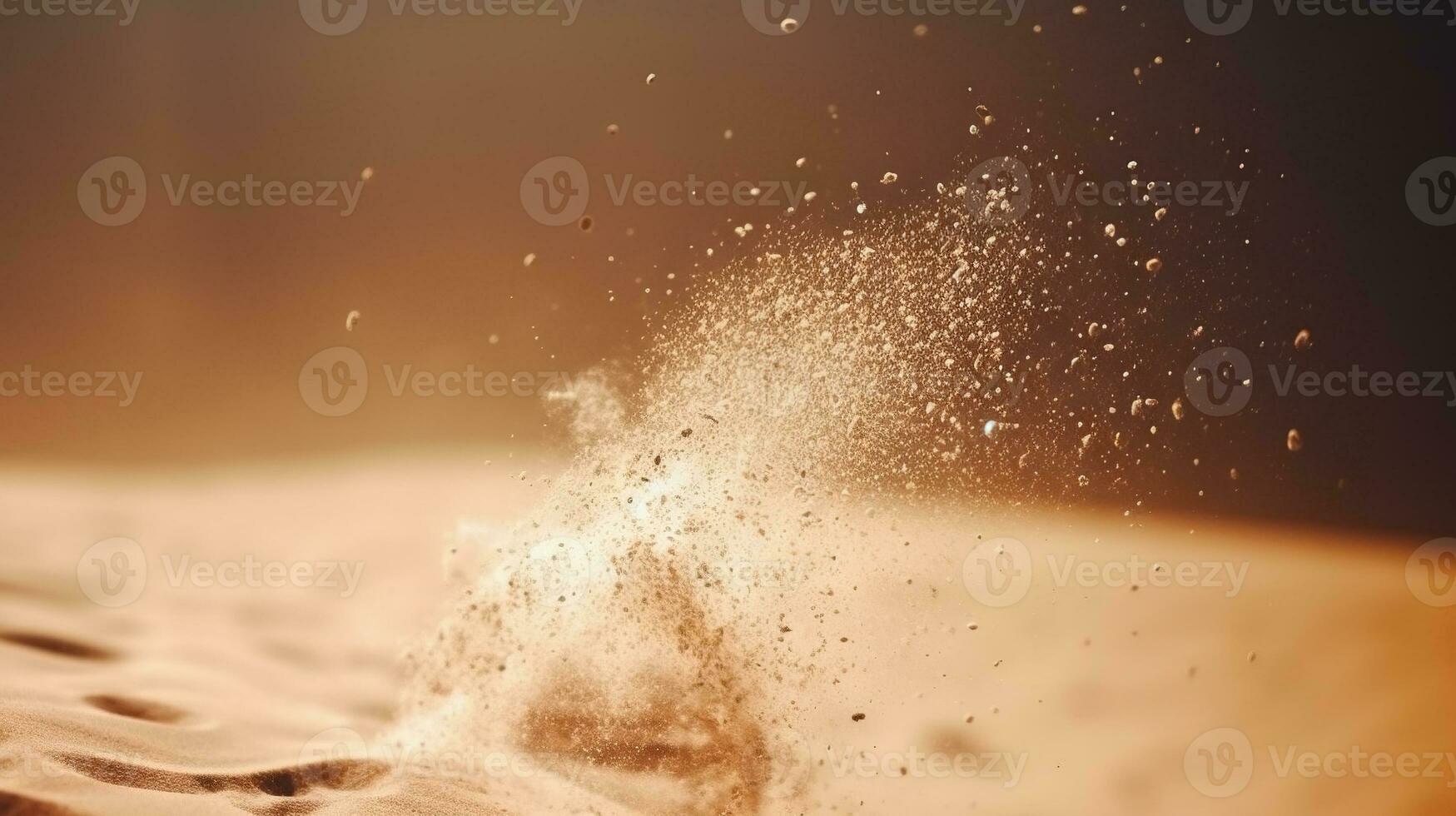 Dust particles sprayed by the wind. Sand on the ground or dust on the floor. Generative AI. photo