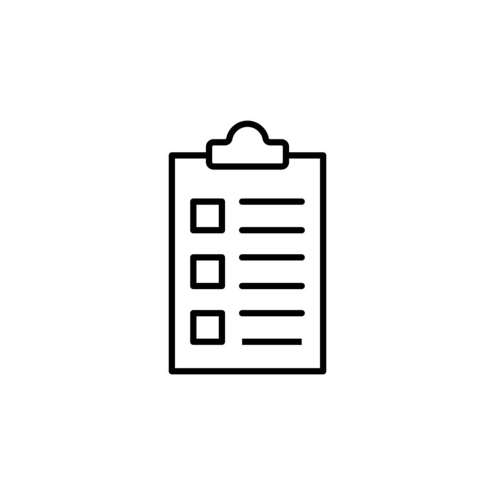 Checklist in Document on Clipboard Vector Sign for Shops and Stores. Suitable for books, stores, shops. Editable stroke in minimalistic outline style. Symbol for design