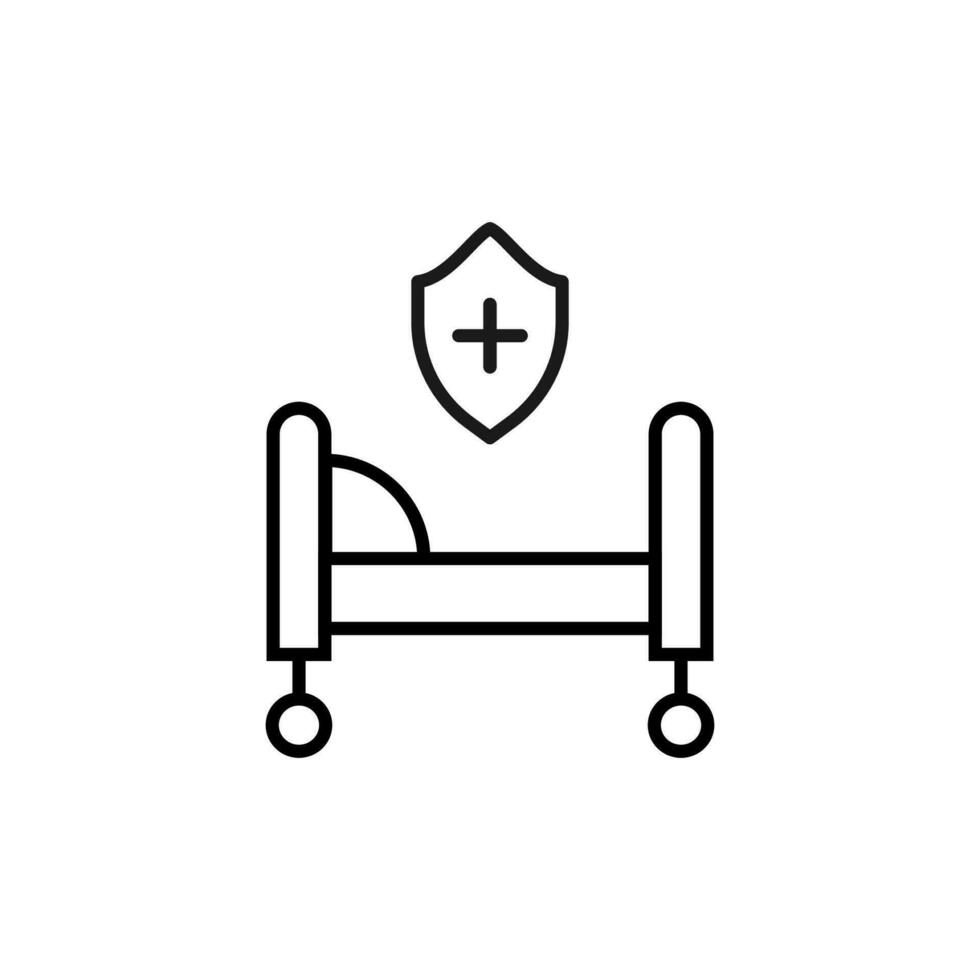médico cruzar en proteger terminado cama icono. editable ataque. adecuado para varios tipo de diseño, pancartas, infografía, historias, tiendas, web sitios vector