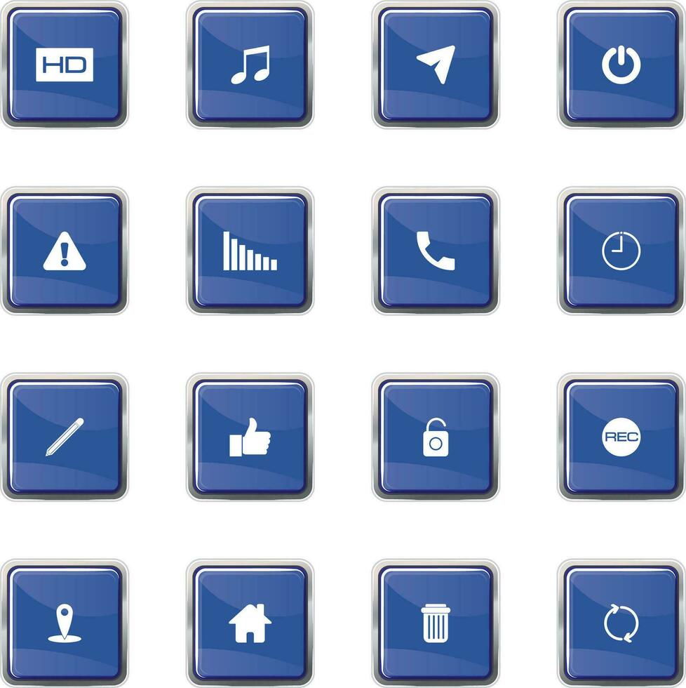 The blue square button has several symbols vector