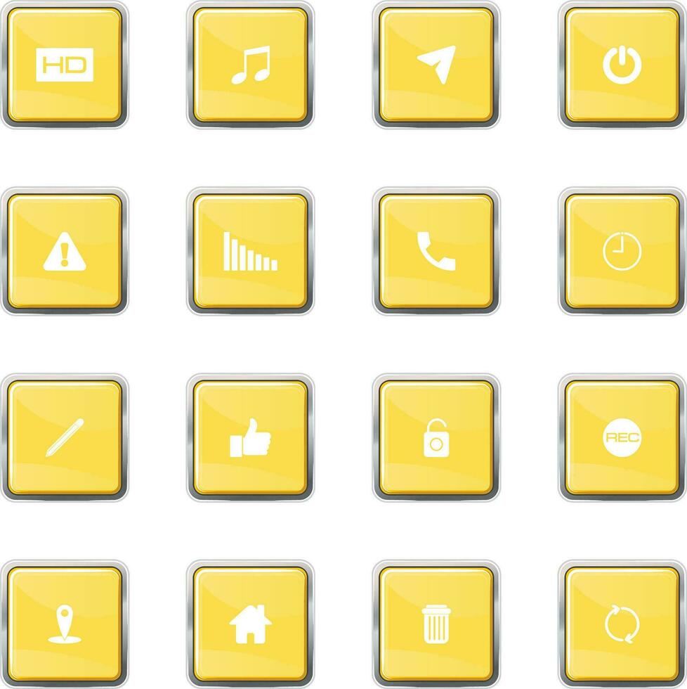 The yellow square button has several symbols vector