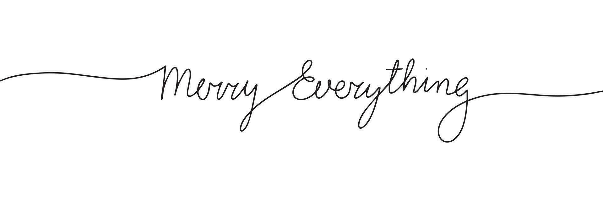 Merry Everything text, one line continuous words. Handwriting Christmas concept banner. Line art winter text. Vector illustration.