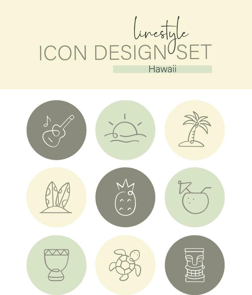 Linestyle Icon Design Set Hawaii vector