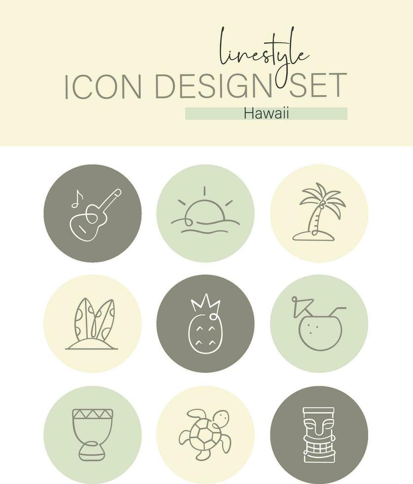 estilo de línea icono diseño conjunto Hawai vector