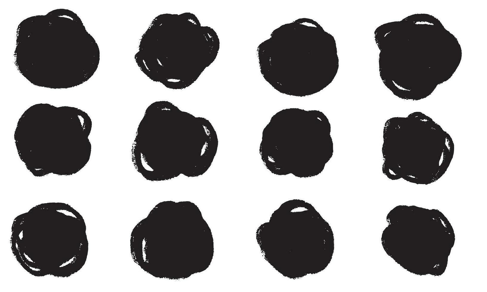 Set of circle brush texture. Hand drawn black round splash. Vector illustration.