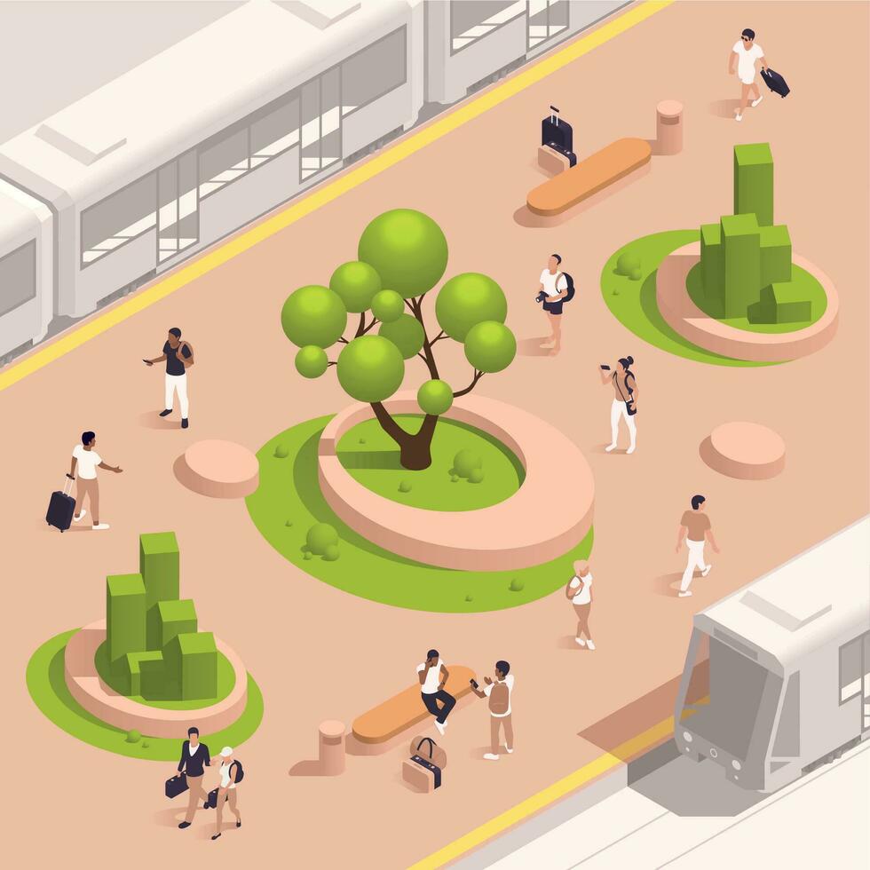 Urban City Green Spaces Eco Design Isometric And Colored Composition vector