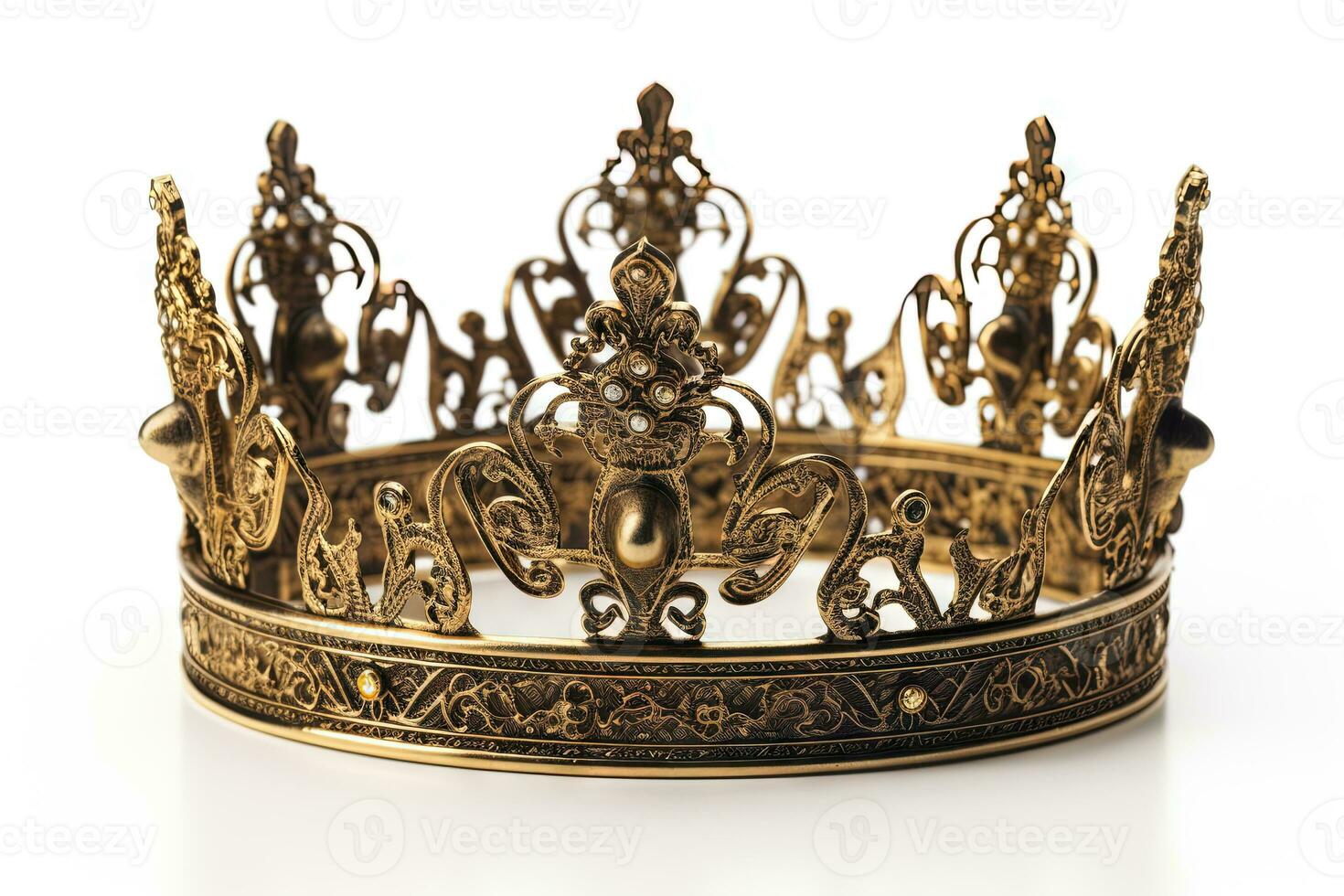 Beautuful shiny crown with medieval ornament and jeewelry. Ancient king or quenn crown. Generated AI. photo