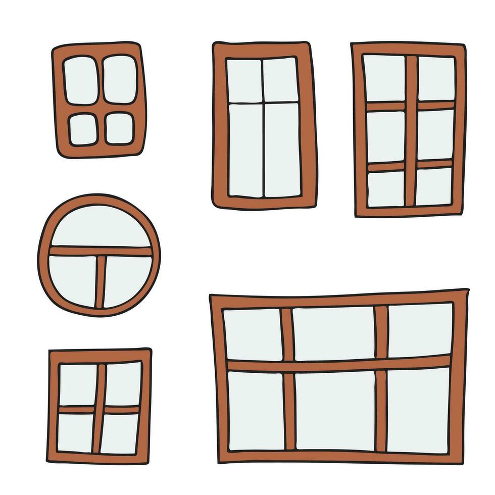 conjunto mano dibujado ventanas garabatear ilustración. relajante Arte terapia. sencillo elementos aislado en blanco antecedentes vector