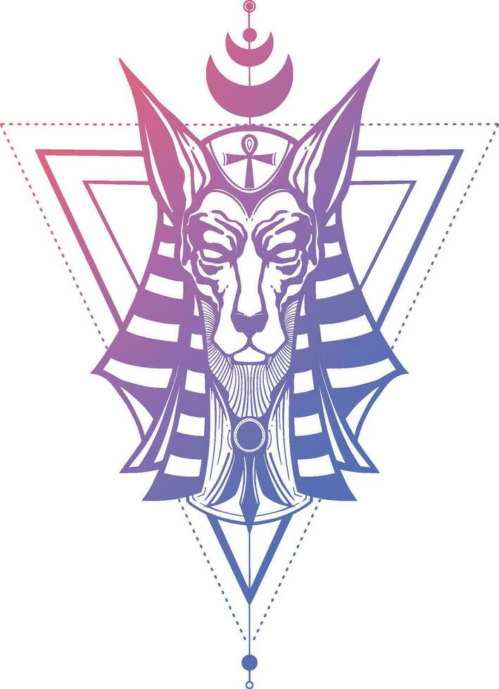Anubis is the god of Egypt. Hand drawing  black  white background vector