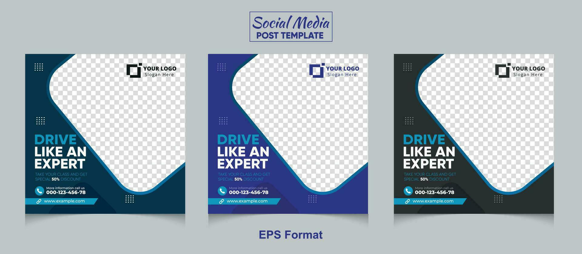 Driving school social media post design vector