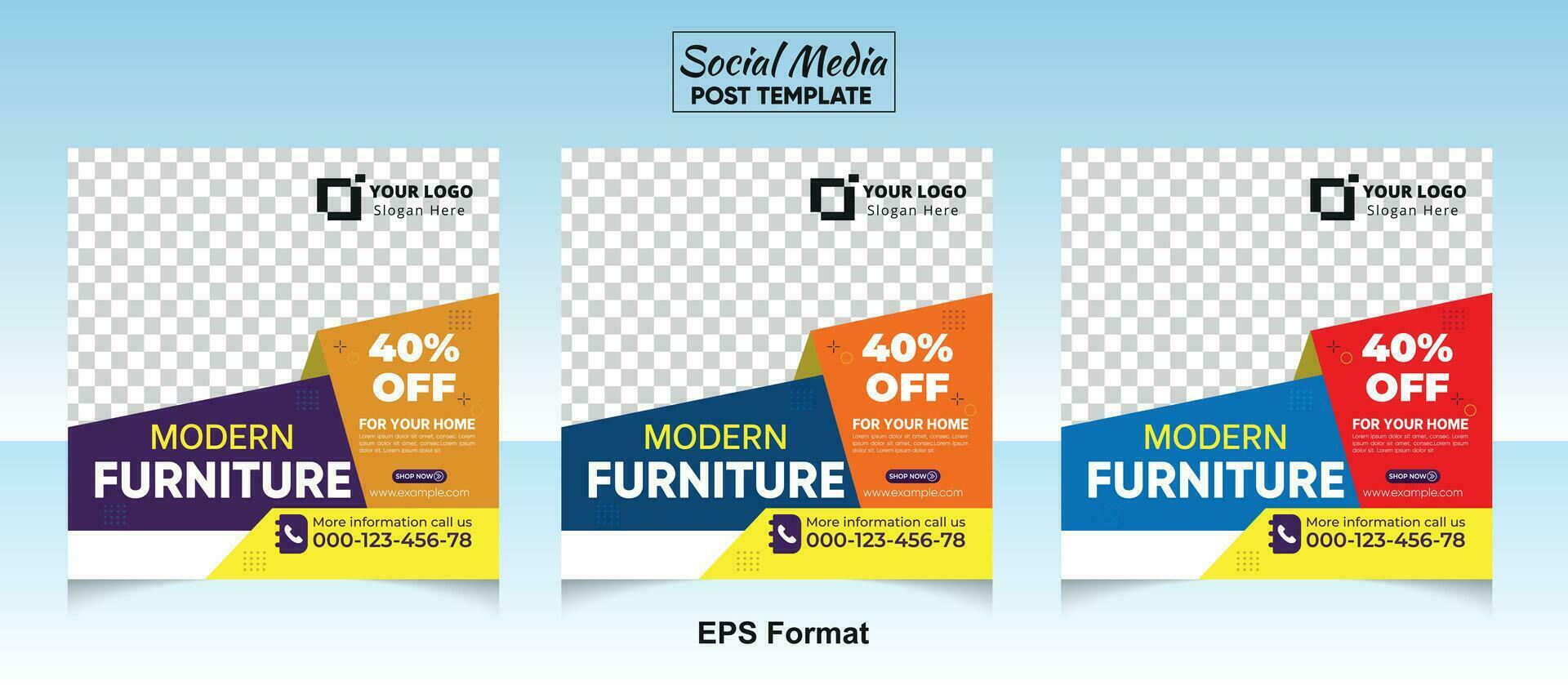 Modern furniture social media post design template, modern real estate banner template vector