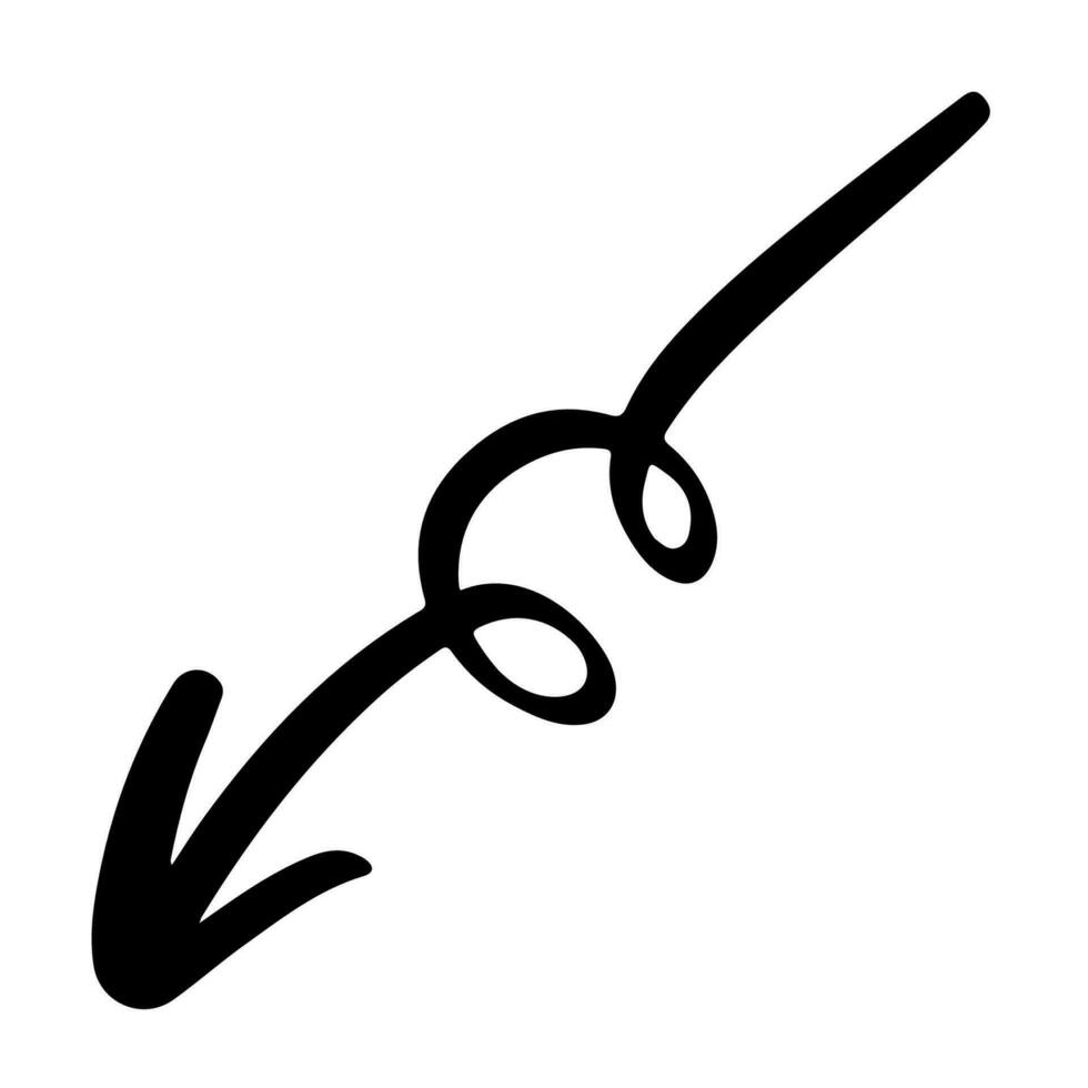 Curve arrow. Hand drawn arrow. Direction symbol in doodle. Cursor pointer in sketch vector