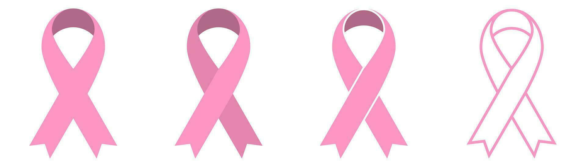 rosado cinta íconos colocar. pecho cáncer conciencia cinta. mujer cáncer conciencia símbolo. plano y contorno estilo vector