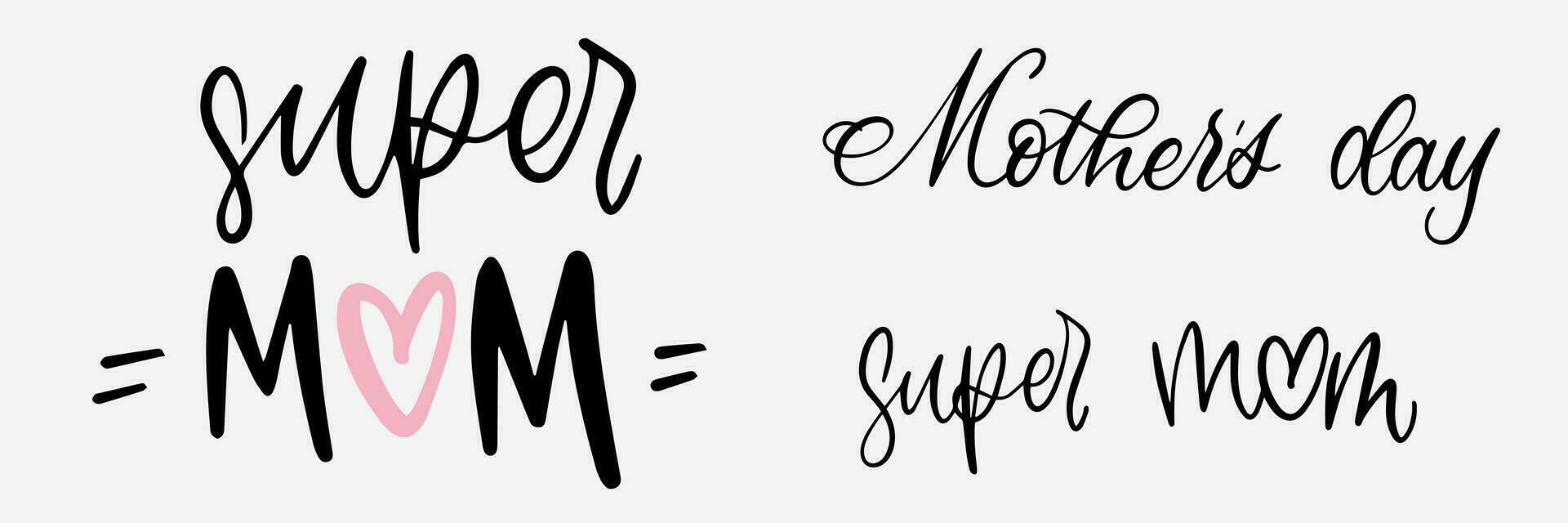 Happy mothers day. Mother day lettering style. Mom holiday. Handwritten celebration text with heart shape. Mama holiday text in lettering vector