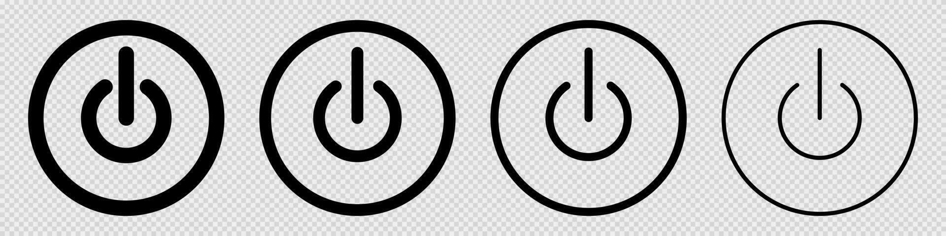 Outline power button. Isolated start and stop symbol on transparent background. Bold and thin energy button. Set of power control icons in black. Turn off and on pictogram. Vector EPS 10.