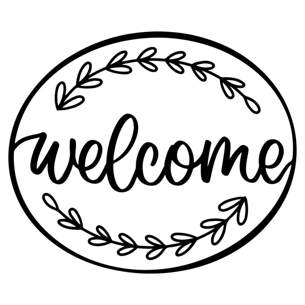 Welcome label in doodle. Hand drawn welcome decoration. Art decor in vintage style vector