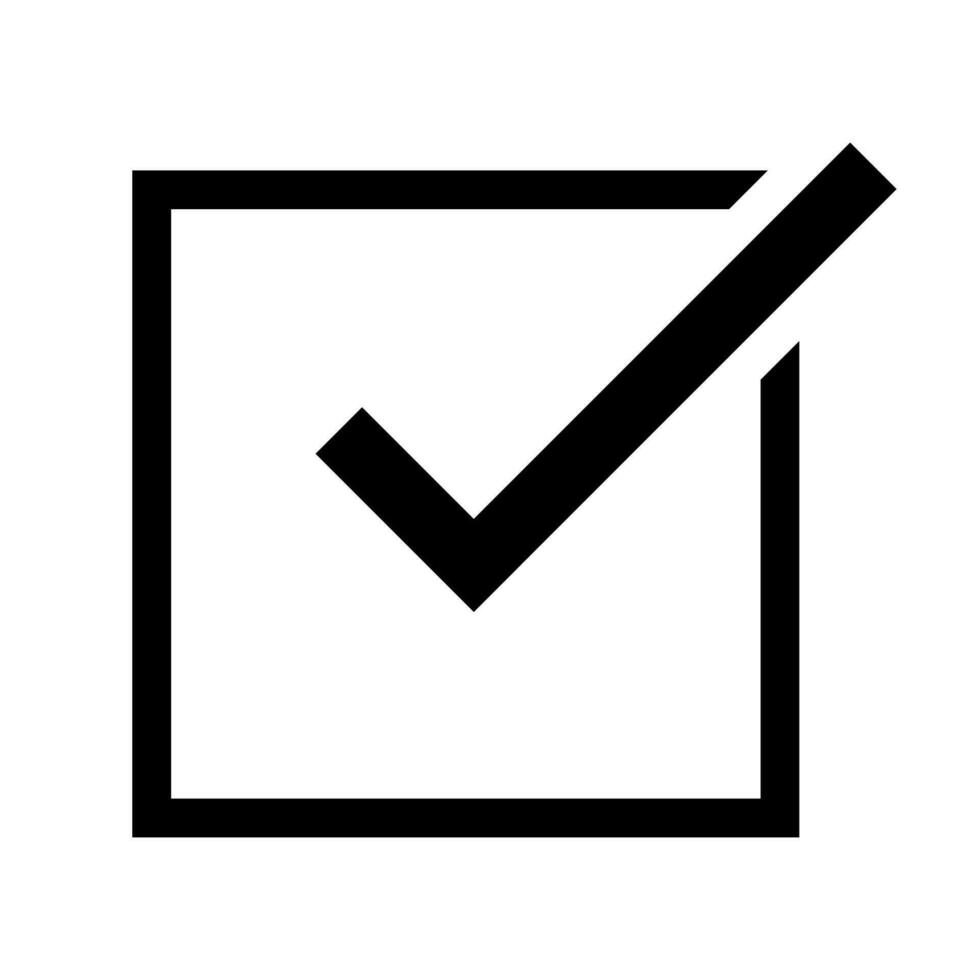 Transparent checkmark tick. Outline correct symbol. Yes sign in box. Black checkmark illustration. Vote icon vector