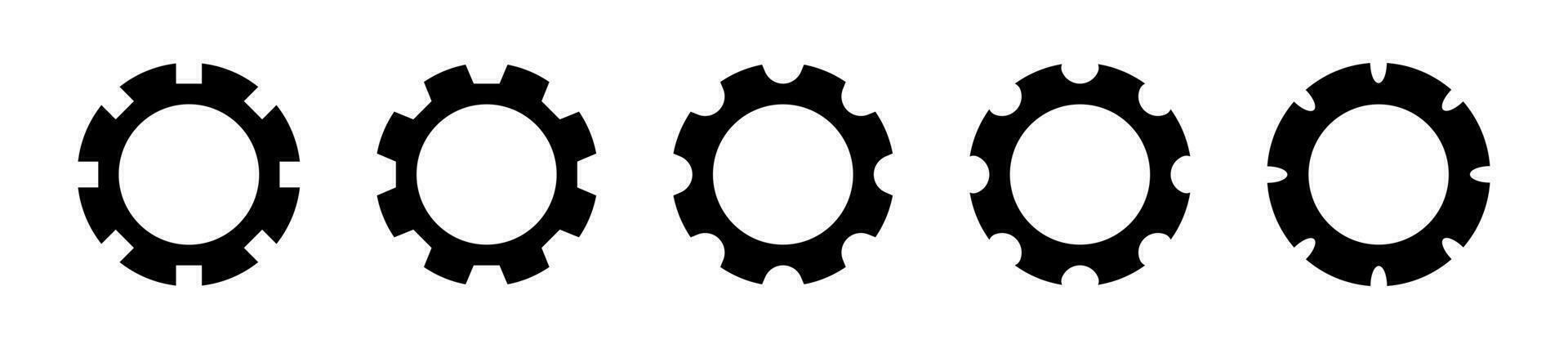 Cogwheel collection on white background. Isolated gear mechanism icons. Clock engine symbol in black. Cog wheel progress for business teamwork. Machine work. Vector EPS 10.
