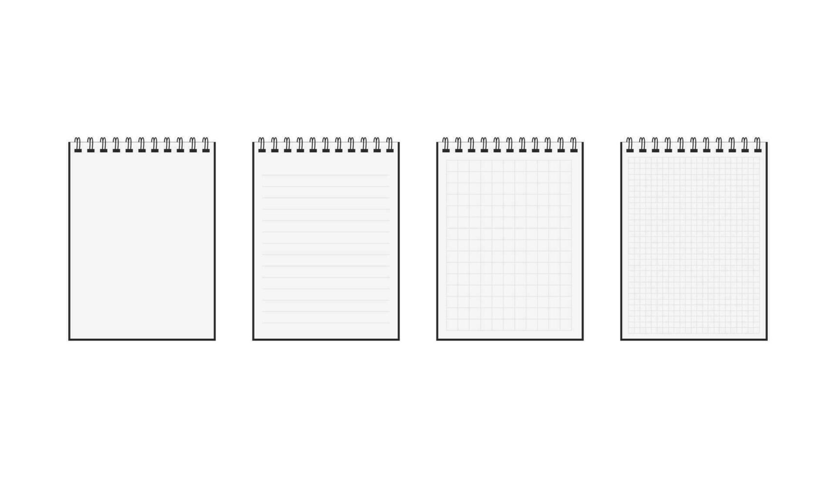 Set of blank notebook with spiral. Isolated notepad document in realistic design. Diary school document with rectangle and line. Planner mockup. Paper template book. Vector EPS 10.