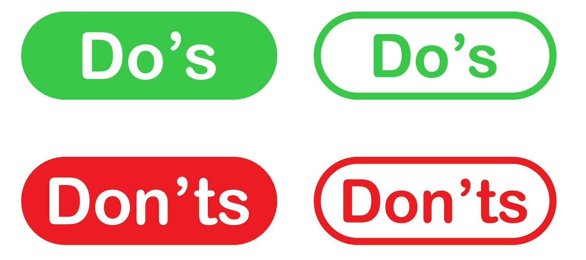 Do's and don'ts. Yes and no symbol. Correct and incorrect icon. Do and don't sign. True and false. Positive and negative. Accept and reject. Green and red vector. EPS 10. vector