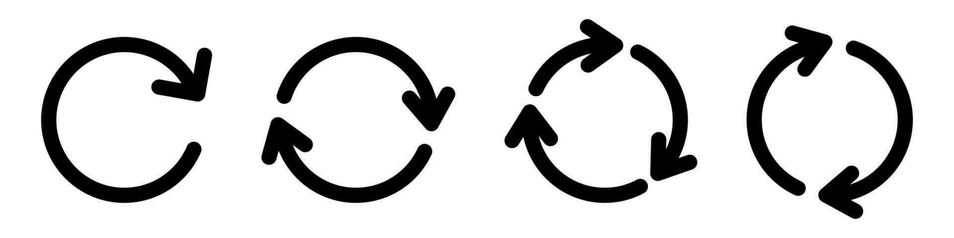 circular flechas rotación símbolo. actualizar íconos colocar. cargando flechas en negro. lazo pictograma vector