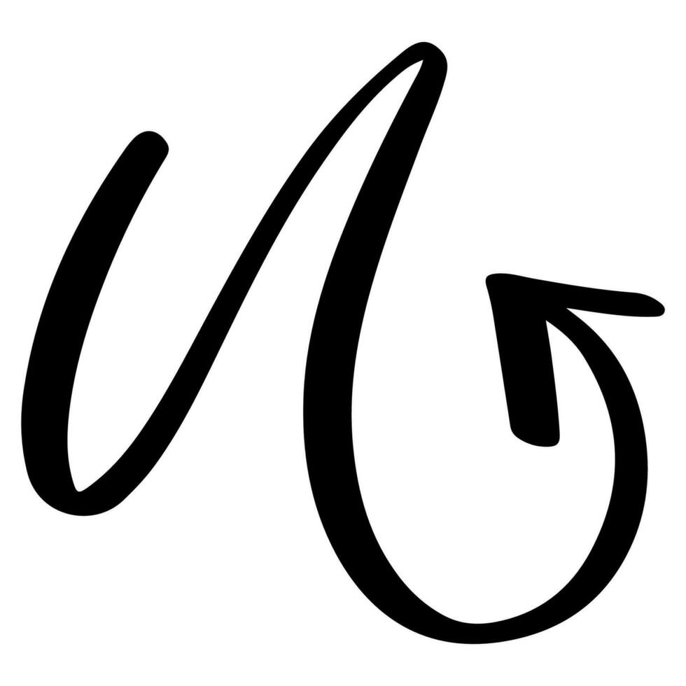 Curve arrow. Hand drawn arrow. Direction symbol in doodle. Cursor pointer in sketch vector