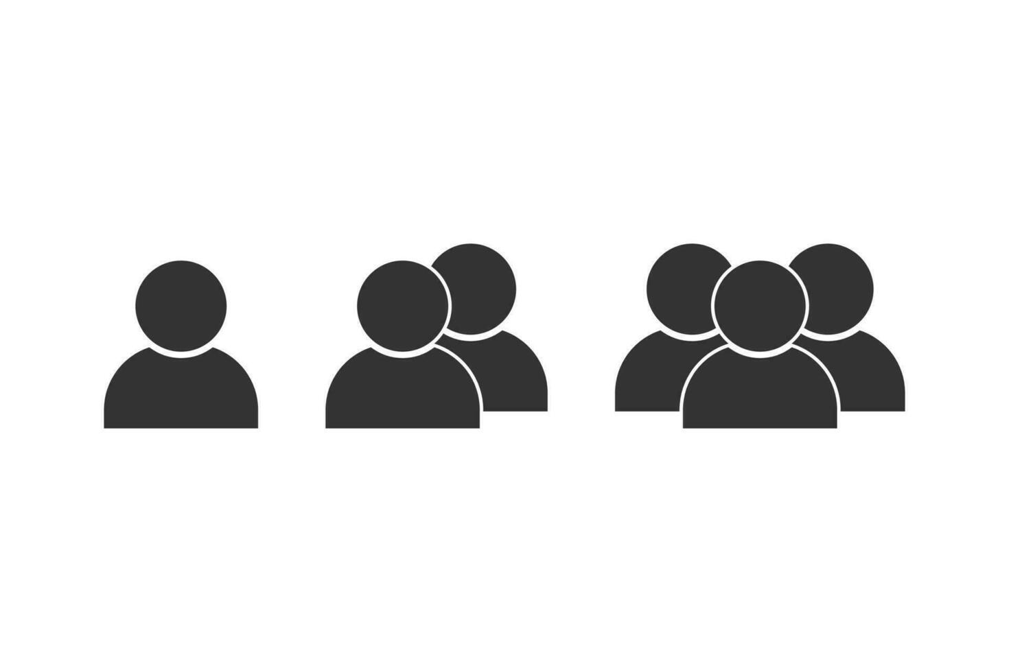 Crowd of people. One, two and three person. Human silhouette. Member and user icons. Team work illustration in flat design. Social gathering sign. Profile symbol. Isolated pictogram. Vector EPS10.