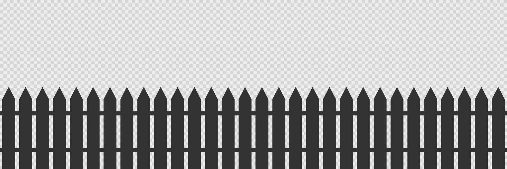 de madera cerca en transparente antecedentes. aislado jardín barrera en negro color. sencillo ilustración de granja cerca bandera. rústico pared. vector eps 10