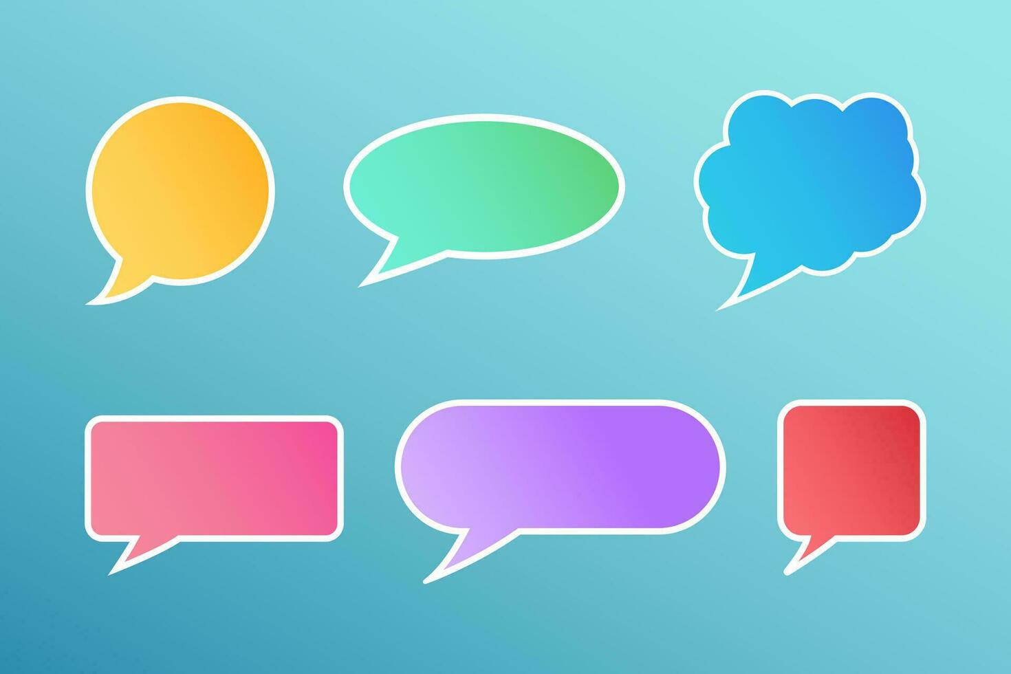 Colorful speech bubble set. Isolated discussion message. Round and square gradient conversation dialog. Speech bubble cartoon baloons. Blank chat illustration in gradient. EPS 10. vector