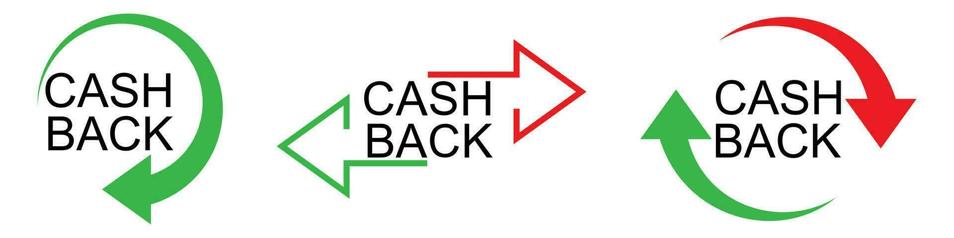 Cashback symbol with arrows. Isolated cash back sign in green and red. Refund of money pictogram. Exchange emblem. Money back guarantee. Vector illustration. EPS 10.