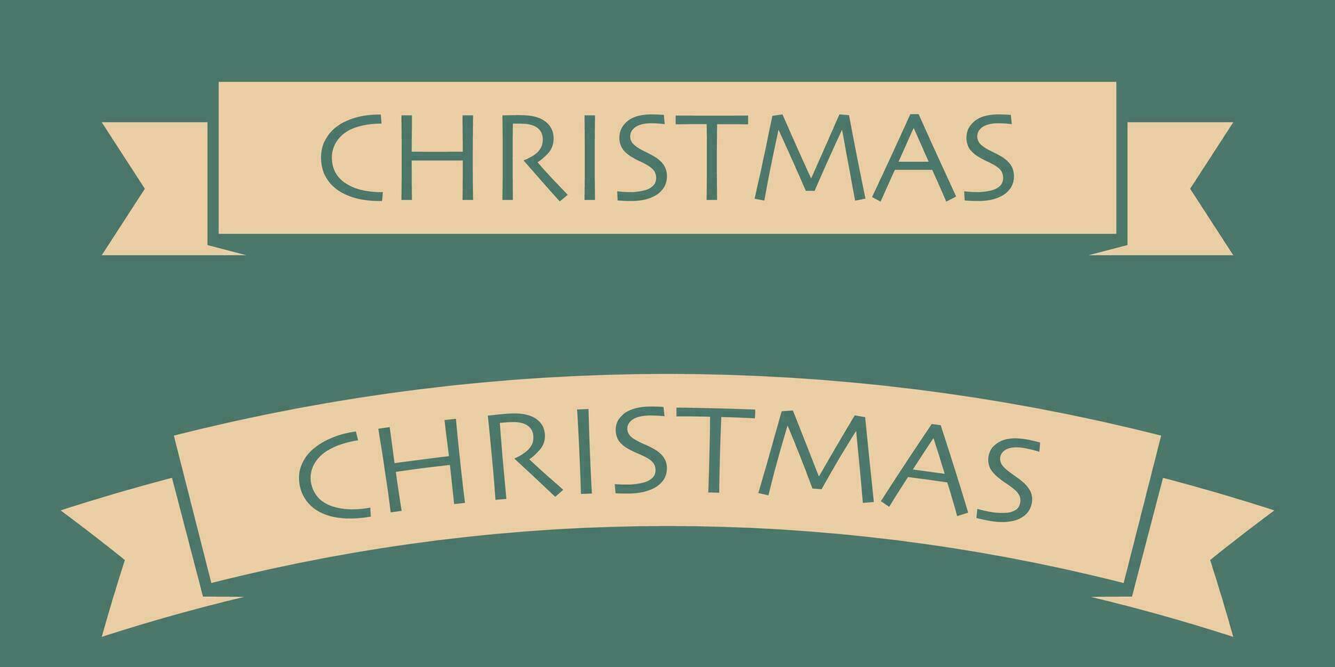 Christmas banner on green background. Isolated holiday stripe. Xmas ribbon collection in light brown color. Winter template illustration in simple style with editable text. Vector EPS 10.