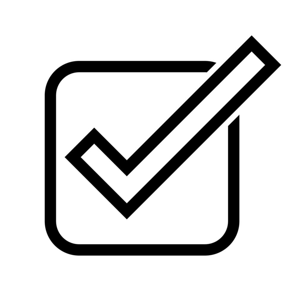 Transparent checkmark tick. Outline correct symbol. Yes sign in box. Black checkmark illustration. Vote icon vector