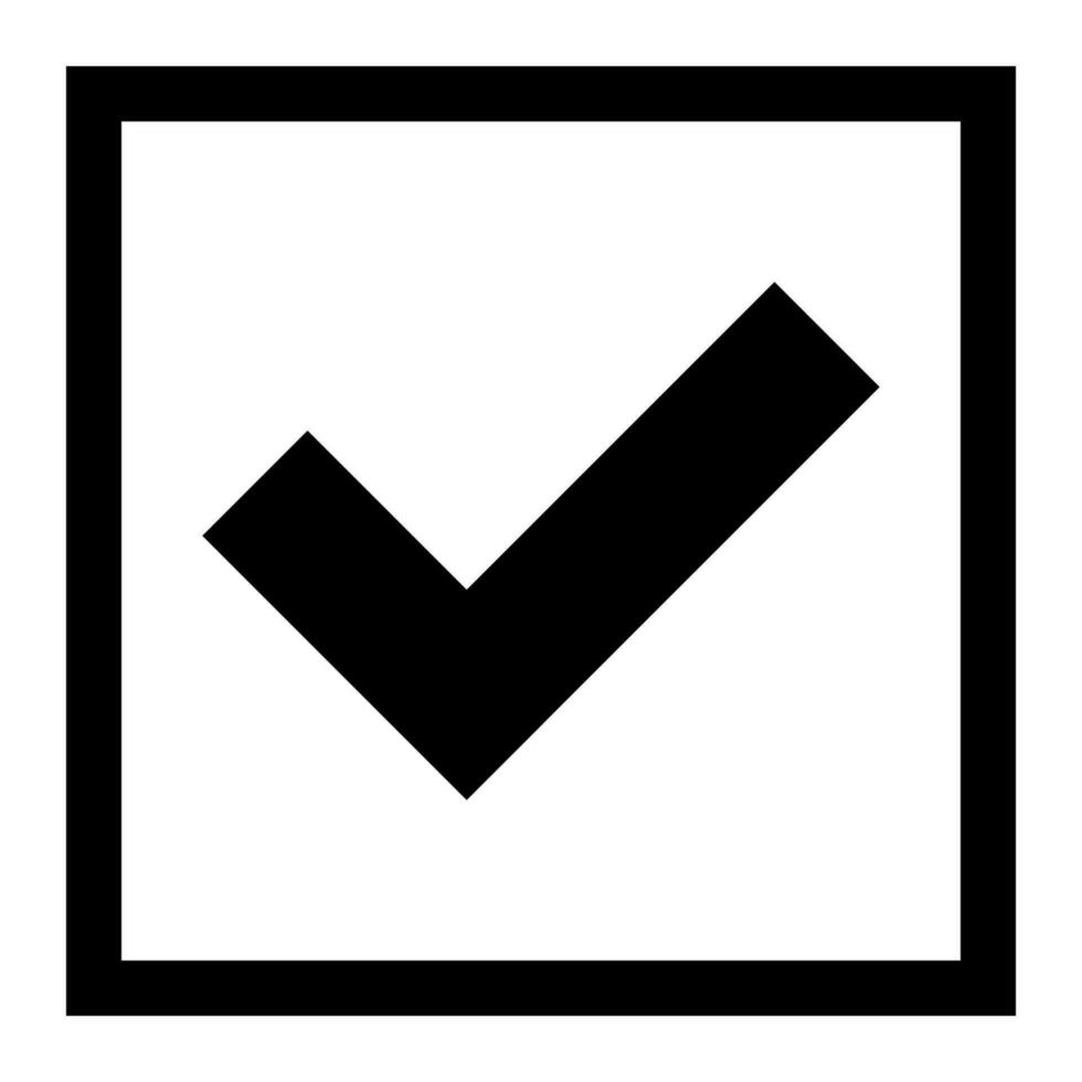 Transparent checkmark tick. Outline correct symbol. Yes sign in box. Black checkmark illustration. Vote icon vector