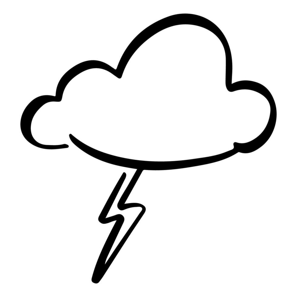 nube y tormenta. garabatear estilo. mano dibujado nube con relámpago en bosquejo. clima símbolo vector
