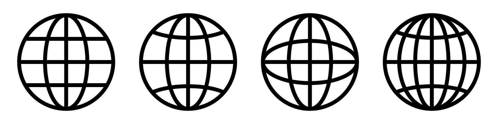 Globe icons set. World symbol. Planet earth in circle. Outline globe set. Sphere vector
