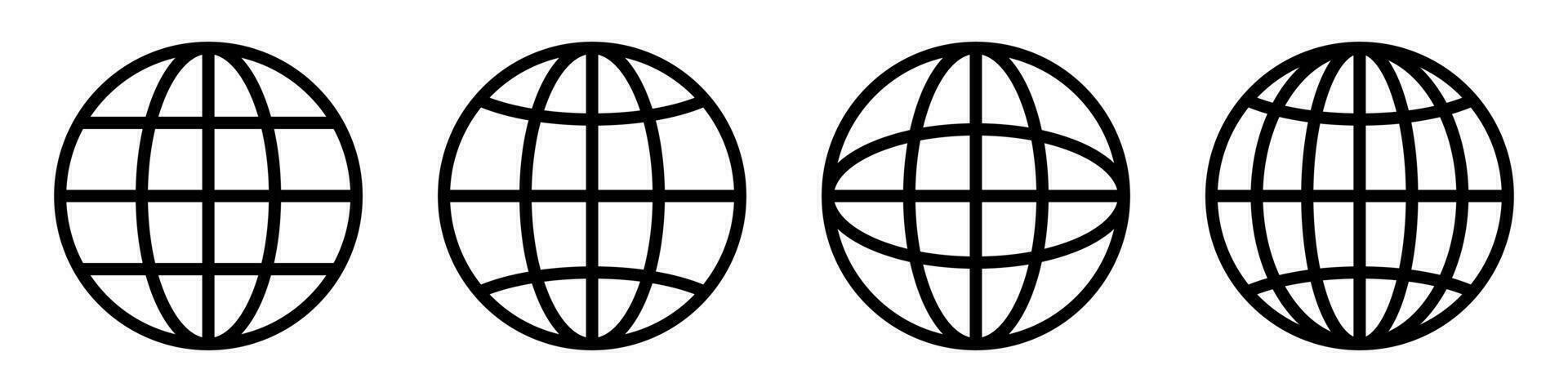 Globe icons set. World symbol. Planet earth in circle. Outline globe set. Sphere vector