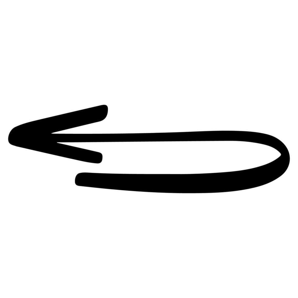 Curve arrow. Hand drawn arrow. Direction symbol in doodle. Cursor pointer in sketch vector
