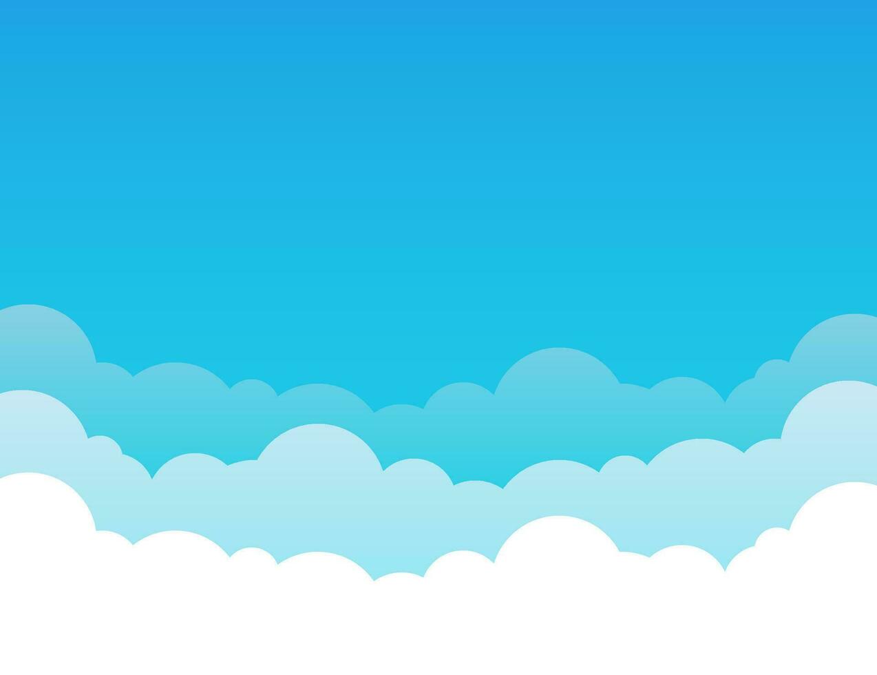 Blue clouds in sky wallpaper. Seamless pattern of cloudscape. Cumulus layer in bubble style with gradient. Colorful clouds on blue background. Light fluffy pattern. Vector EPS 10.
