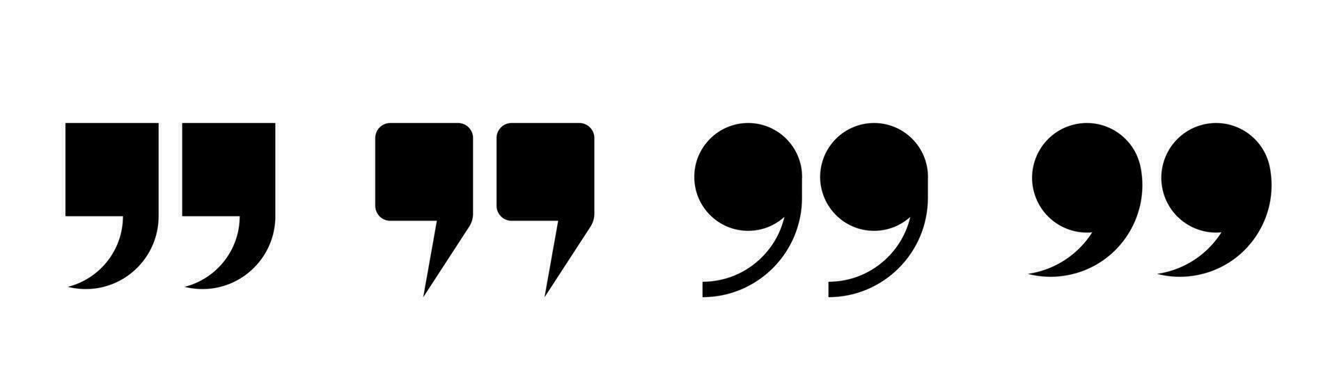 Quotation mark set. Comma symbol in black. Quote symbol. Quotation remark. Comma sign. vector