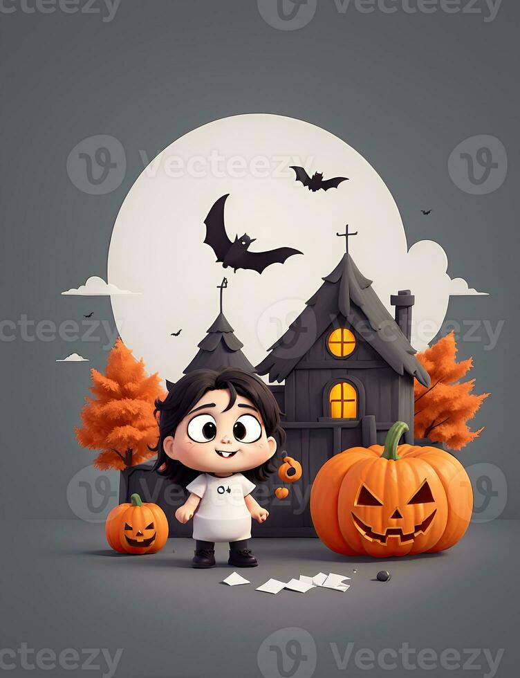 Cute 3D Halloween Background with pumpkin jack o lantern photo