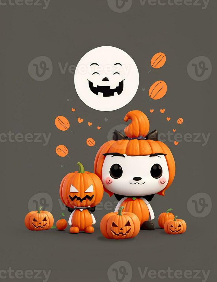 Cute 3D Halloween Background with pumpkin jack o lantern photo