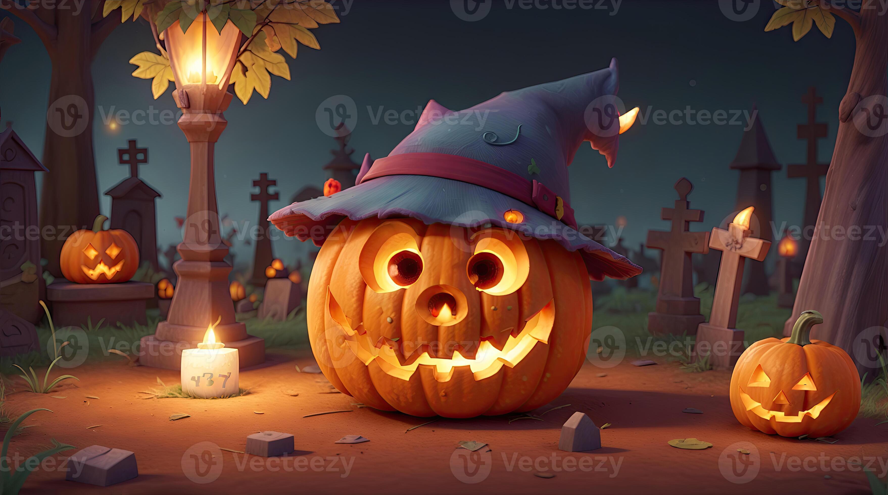 Cute 3D Halloween Background with pumpkin jack o lantern 28579311 Stock