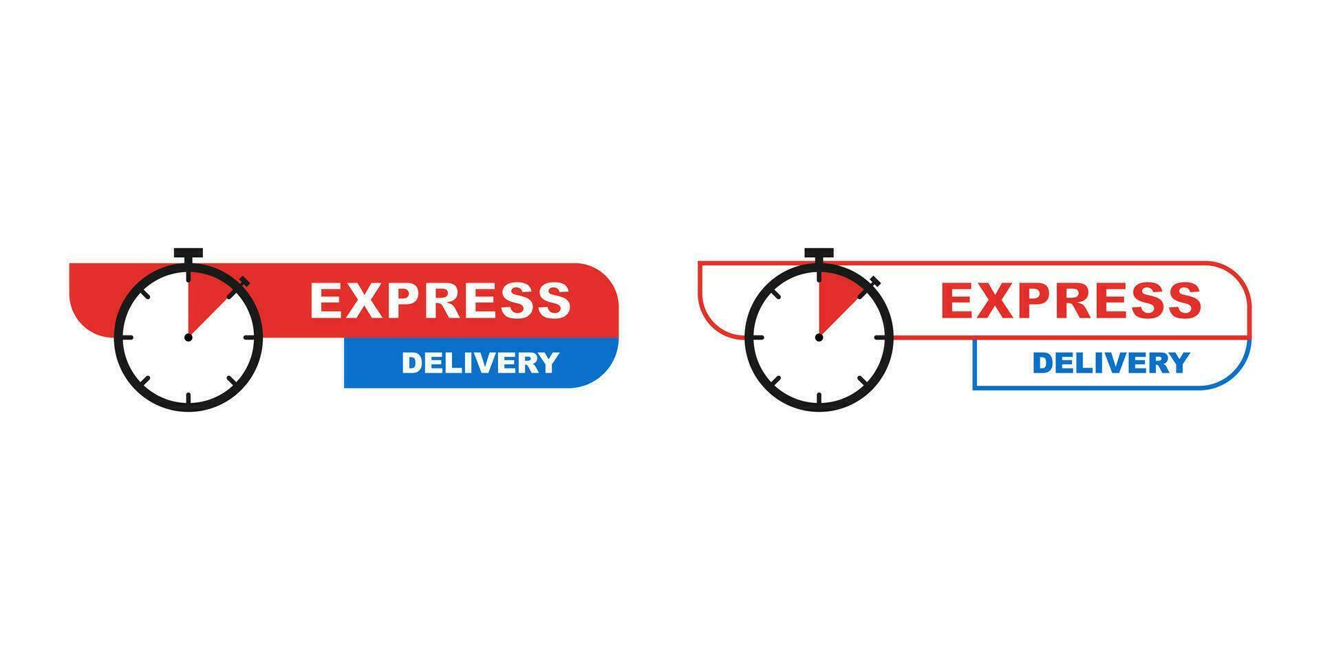 Express delivery icon with stopwatch sign. Isolated shipping icon with round watch. Logistic shipping symbol. Clock icon with editable express delivery text. Vector EPS 10.