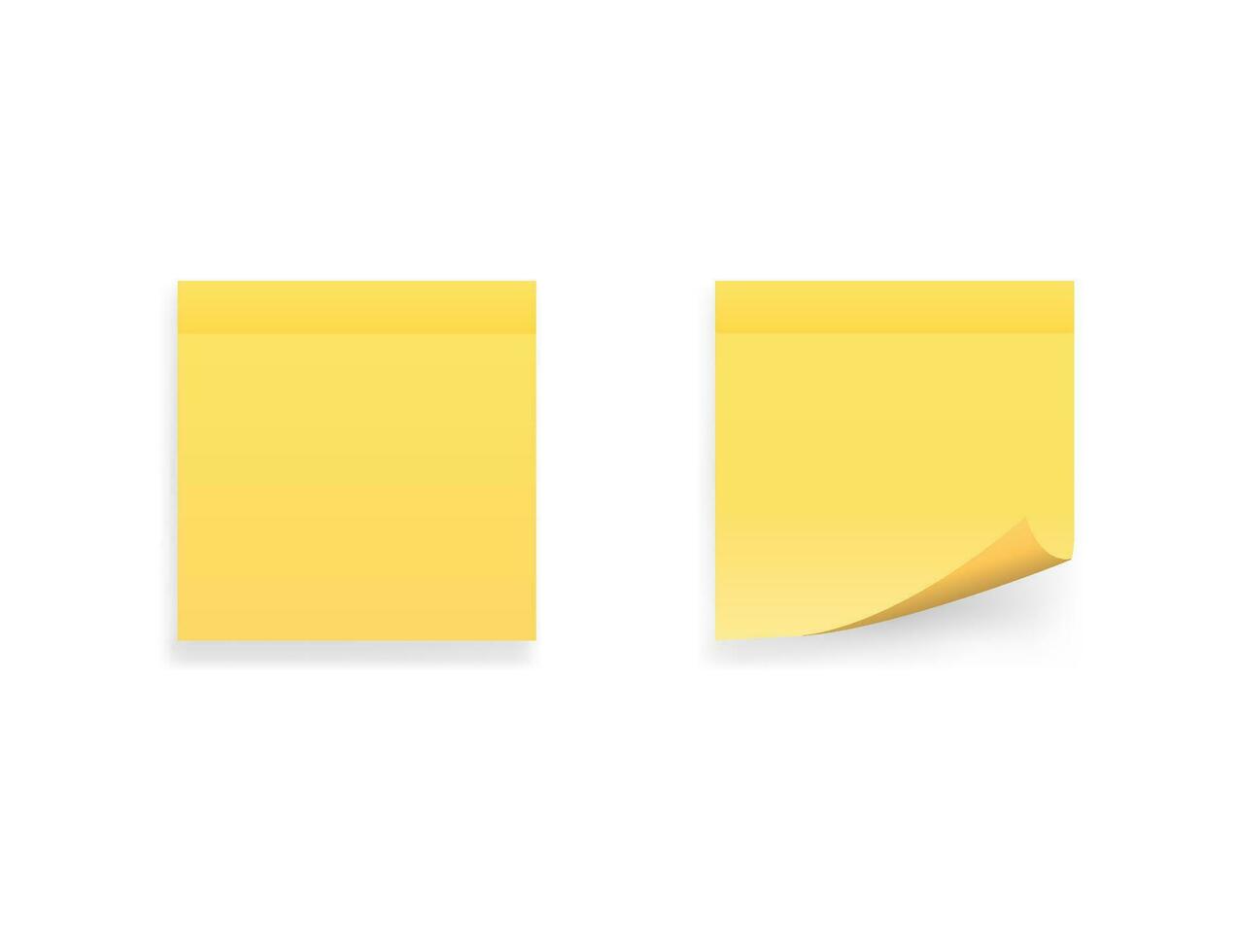 Yellow stick note. Isolated paper sticker. Blank notepad message. Reminder note with shadow. Realistic curved office reminder. Empty notepaper. Vector EPS 10.