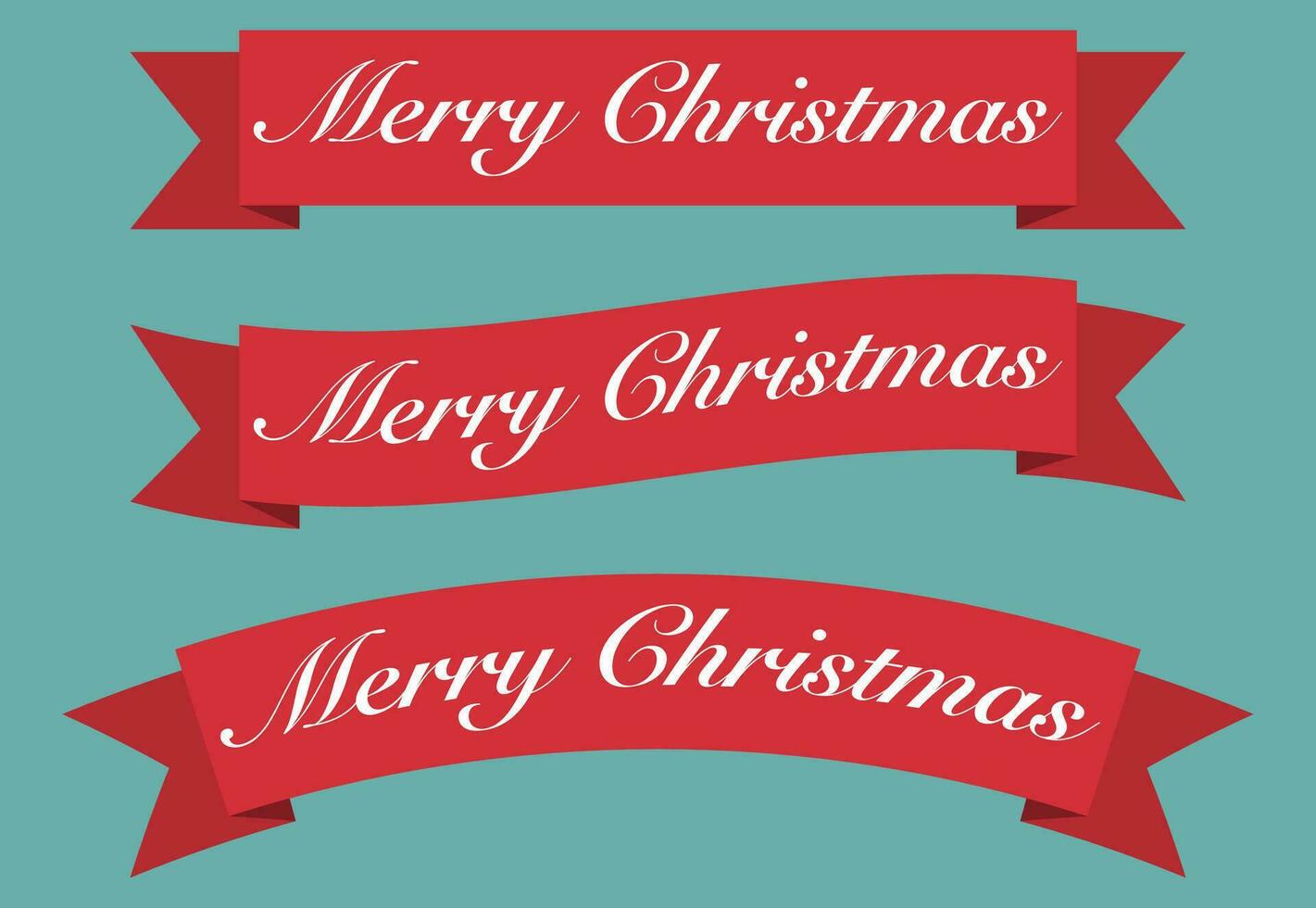 Merry Christmas red ribbon. Isolated cartoon banner for new year. Holiday stripe in red. Christmas decoration curl banner. Party label flag template. Present ribbon. Vector EPS 10.